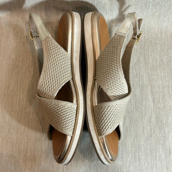 COLE HAAN Sz 8.5B Mikaela Stitchlite Gold Insole Trim Crisscross Sling Sandals - Picture 5 of 8